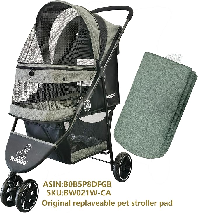 ROODO Pet Stroller Mat for Dogs, Cushion Inner Pad, Exclusive Use, Original, Replaceable, Easy to Clean, Set of 3 pc (Cationic Ash)