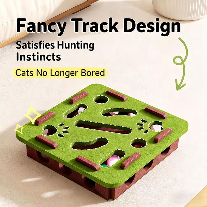 Cat Scratch Puzzle Enrichment Box, Kitten Nail File Scratcher, Interactive Cat Nail File Enrichment Box, Mental Felt Maze Box Stress Free Alternative to Clippers And Grinders (Green, No Install)