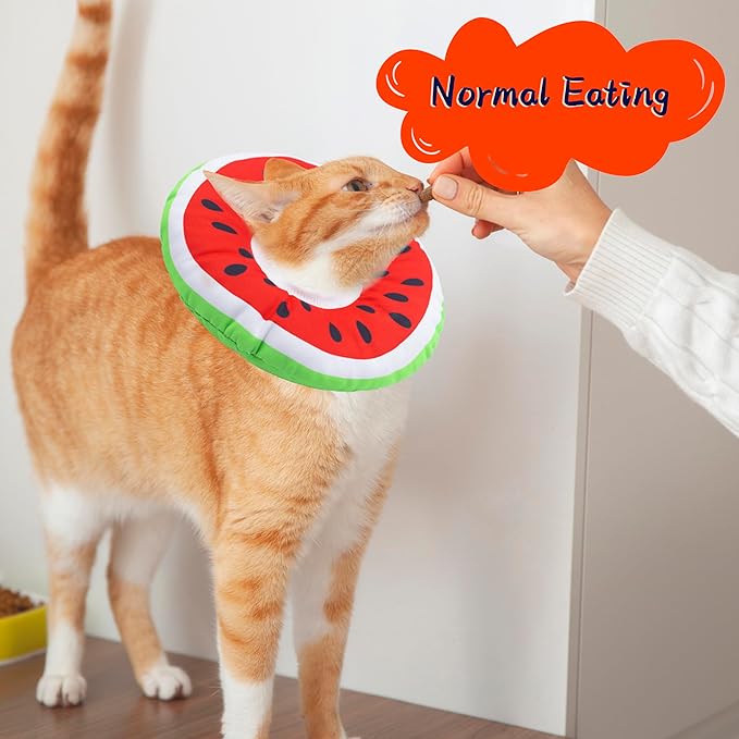 Seyezo Cat Cone Collar Soft, Adjustable Cat Recovery Collars Kitten Cones to Stop Licking, Cute Donut E Collar After Surgery, Protective Elizabethan Collar for Kittens (Watermelon, Large)