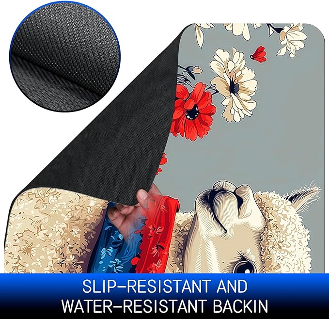 Dog Food Mat, 19.6" x 23.6" Absorbent Pet Feeding Mat for Food and Water, Waterproof Diatom Mud Pet Placemat with Non-Slip Rubber Backing, Easy Clean Cat Bowl Mat for Floors - Flower Camel