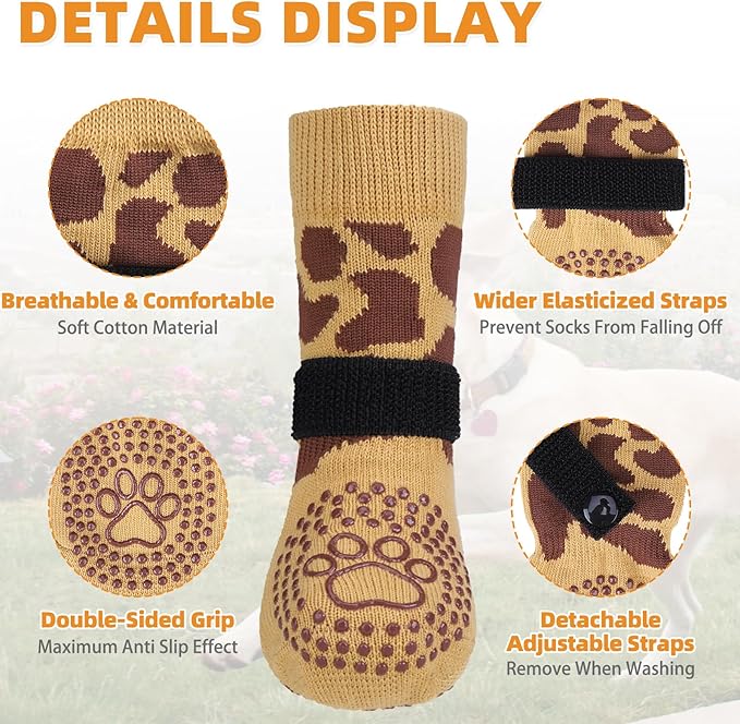KOOLTAIL Anti Slip Dog Socks to Prevent Licking Paws,Dog Shoes for Hot Pavement & Hardwood Floors,Durable Soft Double Sided Grippy Socks for Small Medium Large Dogs, Traction Control for Senior Dogs