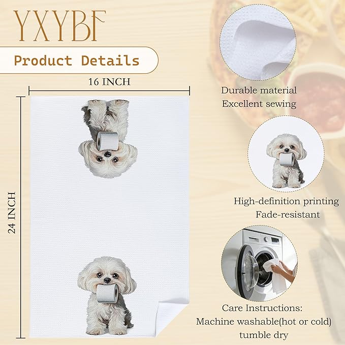 Funny Maltese Hand Towels for Bathroom Washroom Decor 16x24 Inches, Maltese Dog Lover Gifts for Women Men, Funny Toilet Paper Dog Bathroom Towels Decorative