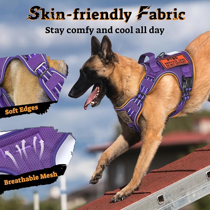 rabbitgoo Tactical Dog Harness for Large Dogs No Pull Adjustable Military Vest with Handle MOLLE Reflective Heavy Duty Dog Vest for Walking Training Hunting Outdoor Working Medium Size Dog Purple L