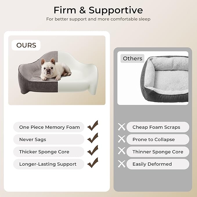 Orthopedic Dog Bed for Medium Small Dogs up to 120lbs, Extra Thick One-Piece Memory Foam Dog Bed, Never Sag Pet Sofa Couch with 3 Removable Washable Covers (Plush, Cooling, Leather) & Toy