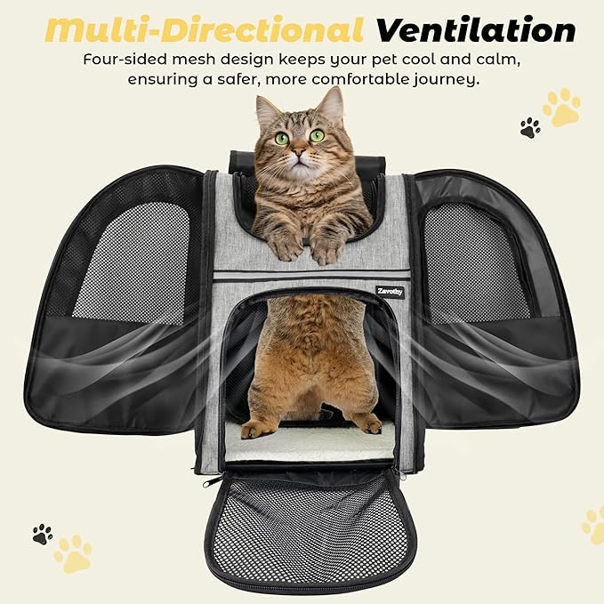 Zavothy Cat Backpack Carrier – Expandable Airline Approved Pet Travel Bag for Cats & Small Dogs, Breathable Mesh Pet Carrier Backpack with Padded Base (Grey)
