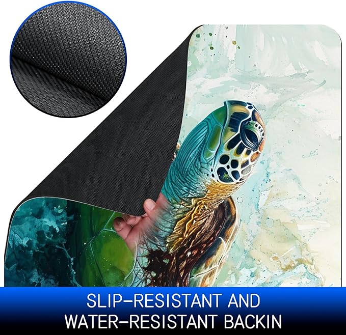 Dog Food Mat, 19.6" x 23.6" Absorbent Pet Feeding Mat for Food and Water, Waterproof Diatom Mud Pet Placemat with Non-Slip Rubber Backing, Cat Bowl Mat for Floors - Watercolor Turtle