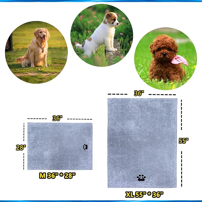 Dogvingpk Extra Large Dog Towel 3 Pack, Super Absorbent Soft Quick Drying Microfiber Pet Bath Towels for Large & Medium Dogs (XL-55" * 36", Green and Brown and Grey)