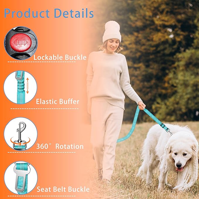 Seyezo 3-Piece Dog Car Harness Set - Retractable, Adjustable, Reflective Dog Seatbelt for Vehicle Headrests, Heavy Duty, High Elastics, Sky Blue