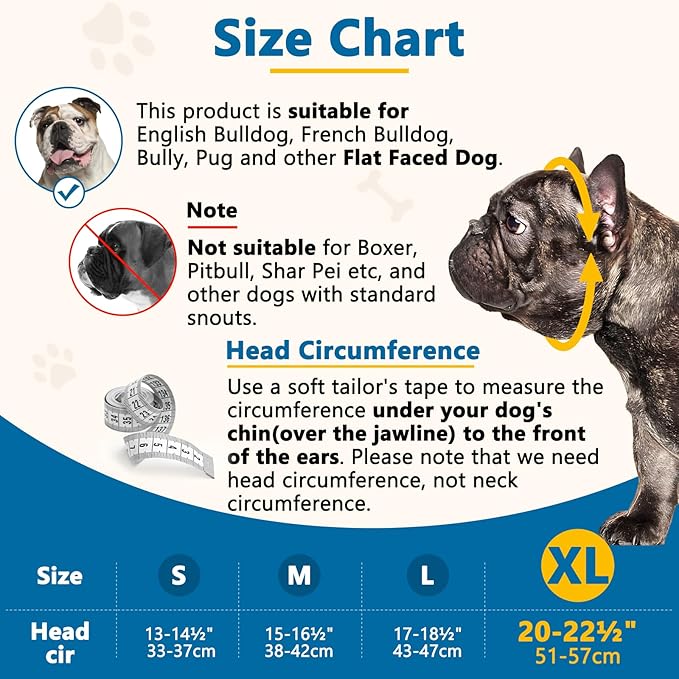 BARKLESS Short Snout Dog Muzzle, Soft Silicone Flat Faced Muzzle for French Bulldog Shih Tzu and Pug for Biting Chewing Licking and Grooming, Allows Panting