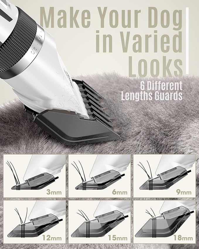 oneisall Dog Clipper Low Noise, Dog Grooming Kit with Rechargeable, Dog Shaver Cordless Electric Quiet Hair Clipper Set for Dog Cats Pets（White）