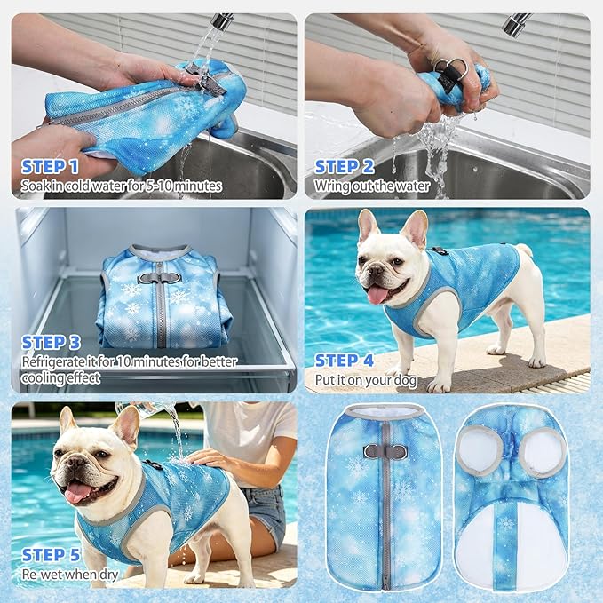 KOOLTAIL Dog Cooling Vest, Sun Protection Easy on off Cooling Pet Shirt Harness with Zipper & Leash Ring, Breathable Summer Quick Dry Clothes, Relief in Hot Weather for Small Medium Large Dogs, Blue M