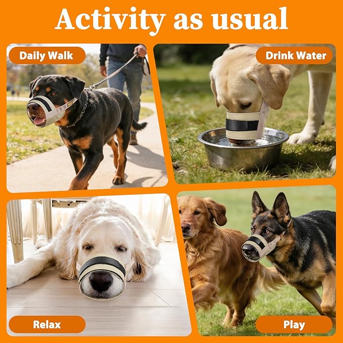 Mayerzon Dog Muzzle for Large Medium Small Dogs, Adjustable Fit, Soft & Sturdy Fabric, Prevents Fierce Barking Biting Chewing, Ideal for Grooming Walking Vet Visits, Allows to Pant Drink (Khaki, S)