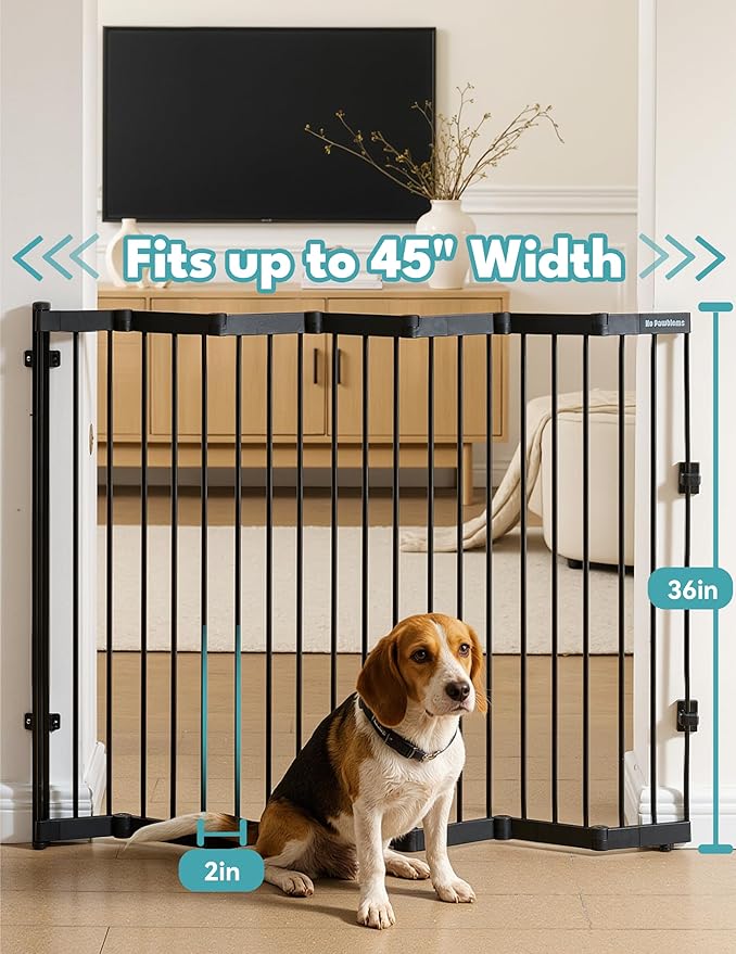 No Pawblems Retractable Safty Gate, Metal Adjustable Dog Gate for Doorways, Stairs & Hallways, Expands to 45" Wide, 36" Tall Gate, Auto Retract Design, No Bottom Bar, Black