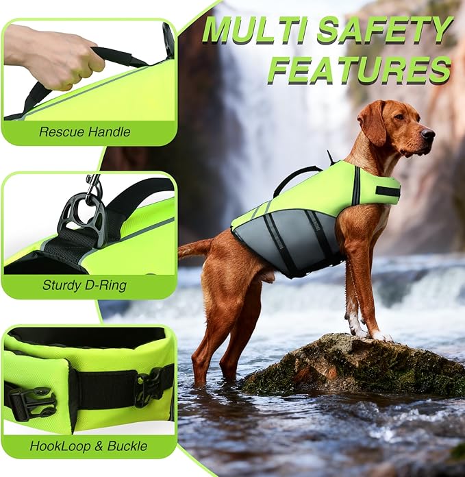 VIVAGLORY Sports Style Dog Life Vest, Dog Life Jacket for Swimming & Boating, Ripstop & Buoyancy for Puppy Doggy, Lifejacket with Handle, XL, Bright Yellow