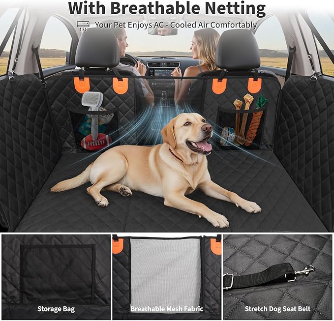 HOTEAGLE Pet Car Seat Cover with 3 Separate Hard Bottom Plates, Ideal for Car/SUV/Small Trucks, Back Seat Extender for Dogs Holds 400lbs, Black