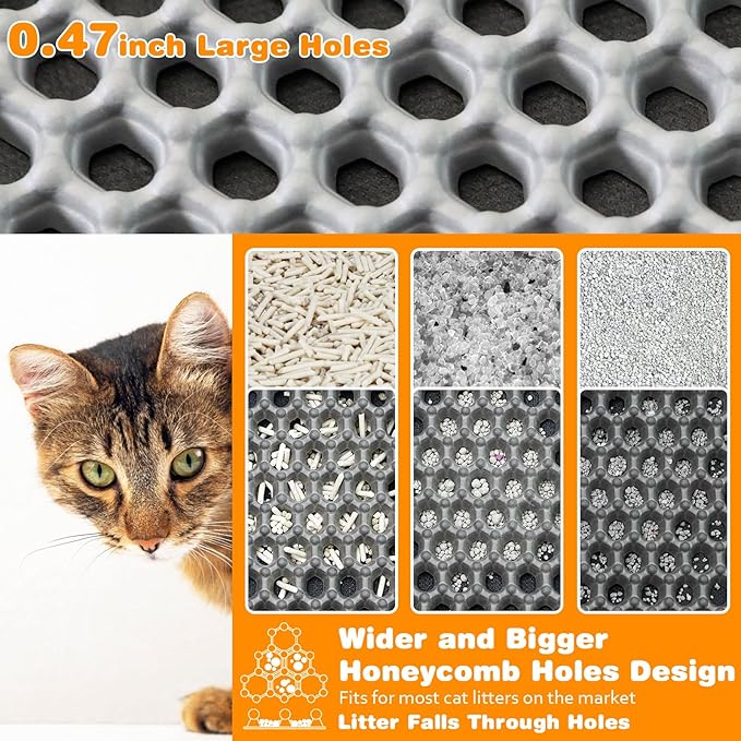Waterproof Cat Litter Mat, Double Layer EVA, Odor-Free Large Grid, Urine Proof, Easy Cleanup (Blue, 12 x 12)