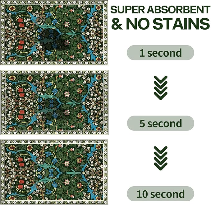 Pet Dog Cat Food Mat, Absorbent Dog Bowl Mat for Food and Water, Quick Dry Placemats Feeding Mats with Non Slip Rubber for Floors Indoor Puppy Pet Accessories Supplies 16 * 24 inch, Dark Flowers