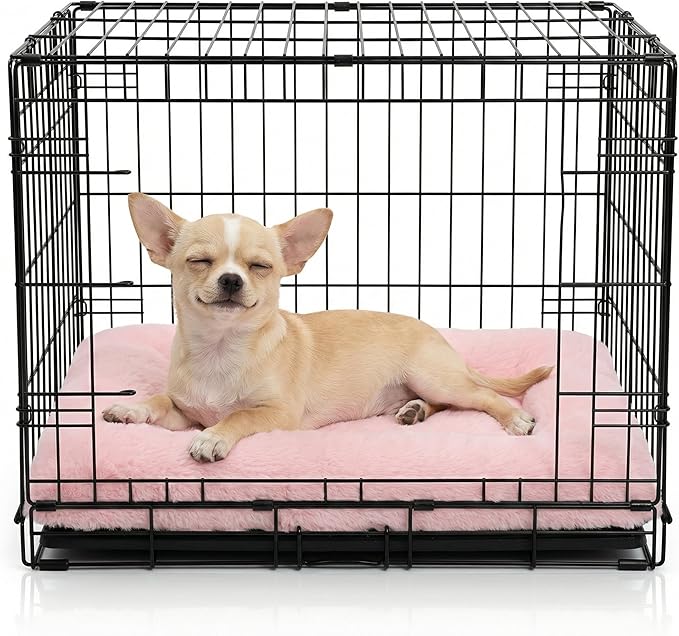 Dog Crate Bed 18x12 for Small Dogs,Washable Puppy Crate Mat with Non Slip Bottom,Soft Dog Crate Pad,Pink
