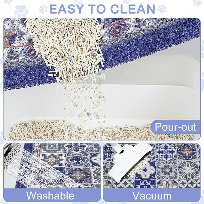 Cat Litter Mat Trapping Rug 33"x22", Large Litter Box Mat for Floor, Non-Slip Waterproof Backing, Soft Mesh Easy to Clean Pet Mat for Cat Blue