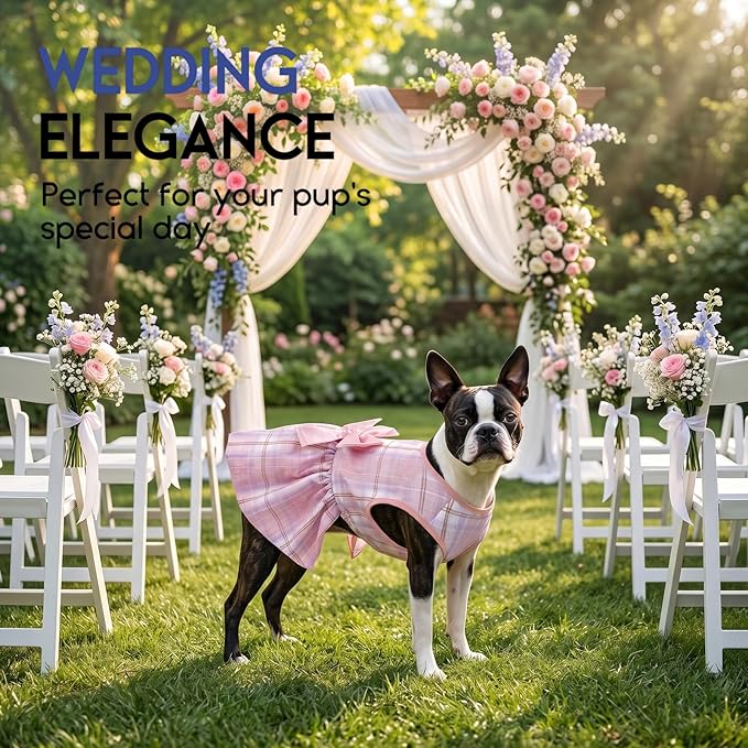 ASENKU Dog Dress Pet Wedding Dress Princess Lace Puppy Birthday Party Outfit Formal Apparel Girl for Small Medium Dogs Cats (XX-Small, Pink Plaid)