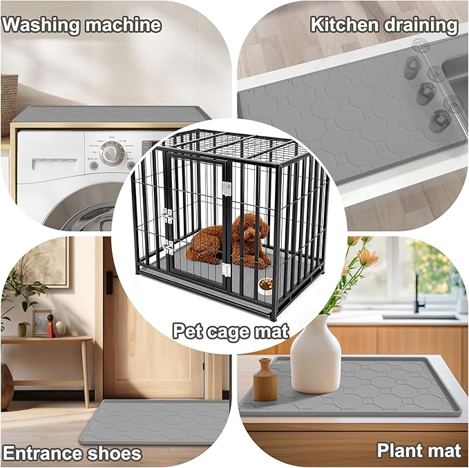 Silicone Cat Litter Mat for Litter Box-28" X 22" Kitty litter pads, Waterproof & Leak-Proof Trapping Design, Non-Slip Durable Easy to clean (Gray)