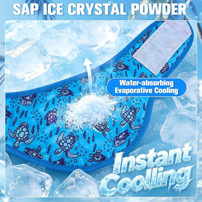 EXPAWLORER Dog Cooling Bandana - 2 Pack Instant Cool Chill Out Dog Scarf, Adjustable Summer Outdoor Ice Neck Cooler Vest, SAP Ice Crystal Powder Physical Cooling Pet Handkerchiefs, Marine Large