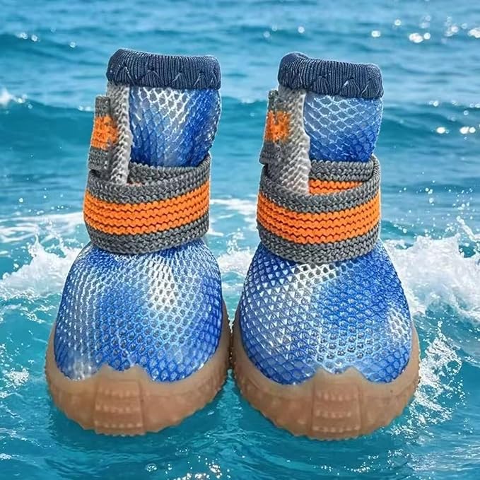 Dog Boots & Paw Protectors for Summer Hot Pavement Puppy Shoes with Anti-Slip Rubber Soles Pet Socks for Small Medium Dogs_1#(Blue)
