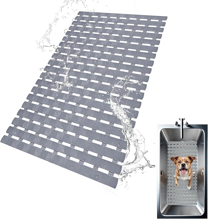 Non Slip Dog Bath Mat for Tub, Pet Dog Bathing Non-Slip Mat, Dog Bath mat for tub, 27.5x15.7 Inch Quick Drain Bathtub Mat with Suction Cups & Drain Holes for Bathroom (Transparent)