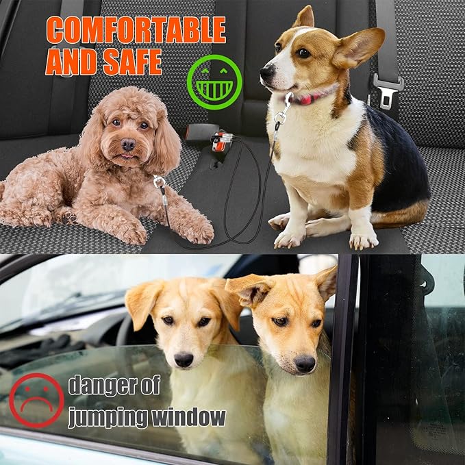 Dog Seat Belt Harness for Car,2pcs Dog Seatbelt of Coated Wire Leash Safety Restraint,No Chew Tether Cable Vehicle Dogs Accessories,Double Clips & Latch (2-in-1 Harness, 24 inch/60 CM)