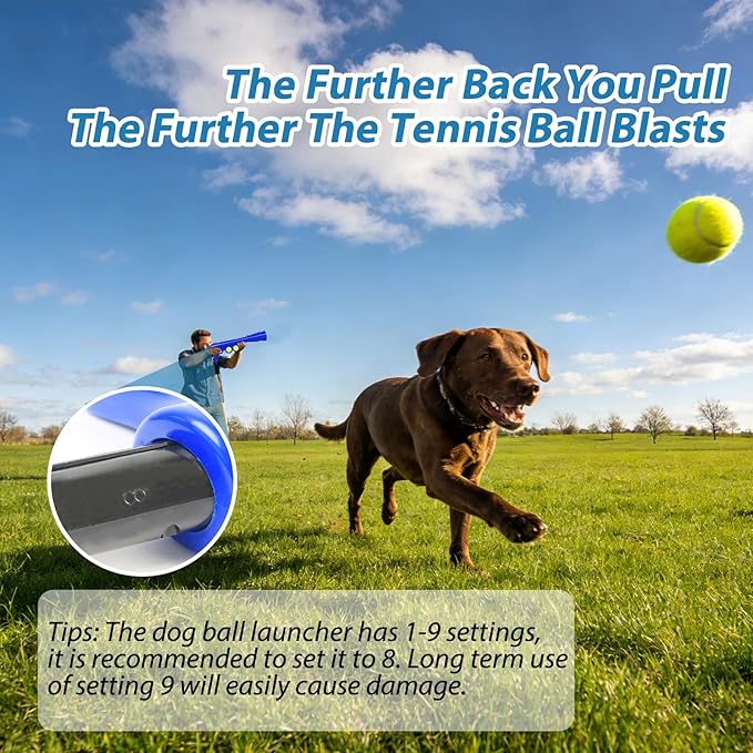 Dog Ball Launcher for Pet, Dog Ball Thrower Launcher with 2 Tennis Balls & Shoulder Strap, 23.4" Long-Range Ball Launcher Toy for All Dog Breeds, Blue