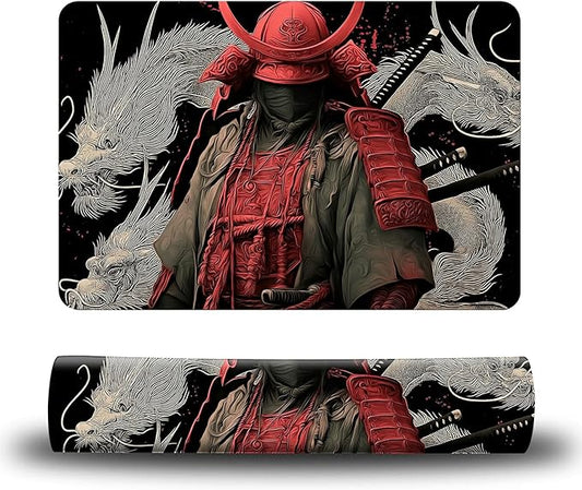 Dog Food Mat, 19.6" x 23.6" Absorbent Pet Feeding Mat for Food and Water, Waterproof Diatom Mud Pet Placemat with Non-Slip Rubber Backing, Cat Bowl Mat for Floors - Red-Clothed Man Dragon
