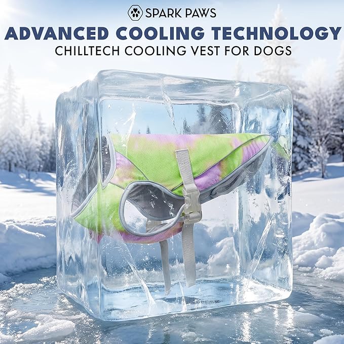 Spark Paws Dog Cooling Vest - SPF 50 UV Sun Protection - Summer Heat Relief Gear for Dogs, Lightweight, Evaporative Cooling - Dog Anxiety Relief Vest During Hot Days - Neon Purple - Size M