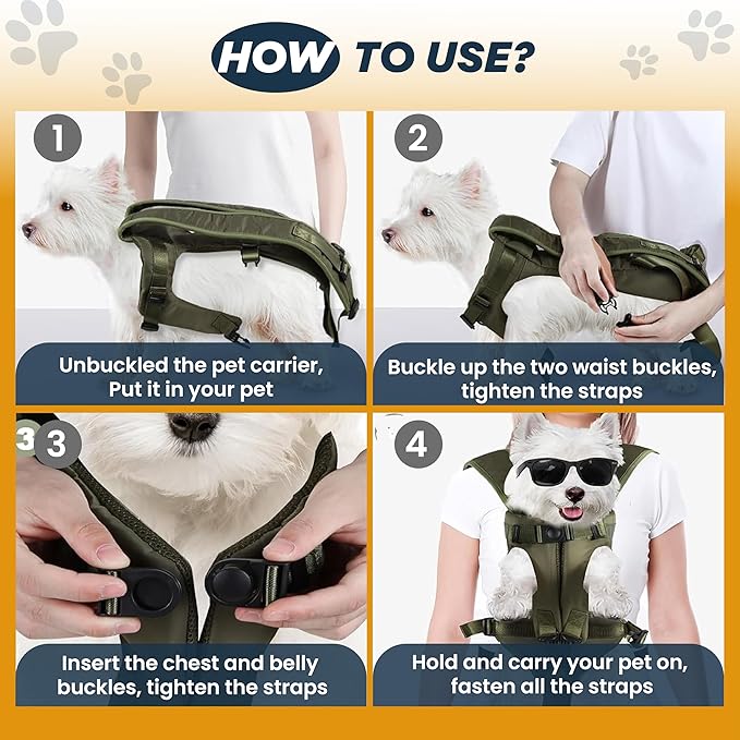 MAYASUR Pet Front Dog Carrier Backpacks, Adjustable Dog Backpack Carrier, Legs Out Easy-fit Dog Chest Carrier for Small to X Large Dogs, Dog Front Carrier for Hiking, Cycling (Army Green, Large)
