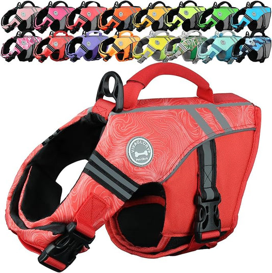 VIVAGLORY Sports Style Dog Life Vest, Dog Life Jacket for Swimming & Boating, Ripstop & Buoyancy for Puppy Doggy, Lifejacket with Handle, XS, Red