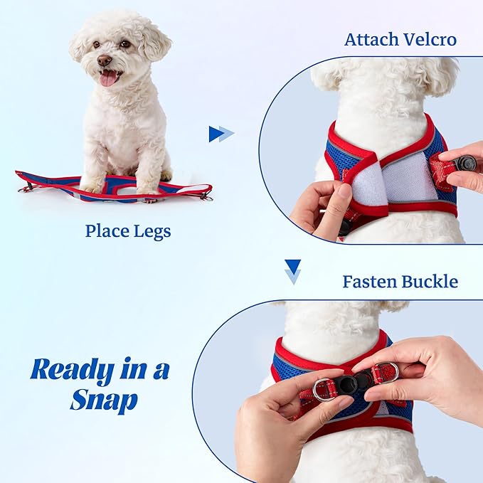 YIMEIS Dog Harness and Leash Set, No Pull Soft Mesh Pet Harness, Reflective Adjustable Puppy Vest for Small Medium Large Dogs, Cats (Red & Blue, X-Small (Pack of 1)