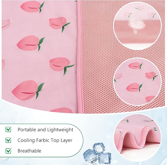 DELIFUR Dog Cooling Mat- Pet Cooling Mat Outdoor for Dogs Ice Pad for Puppy Small Medium Dog Machine Washable (Large, Pink Peach)