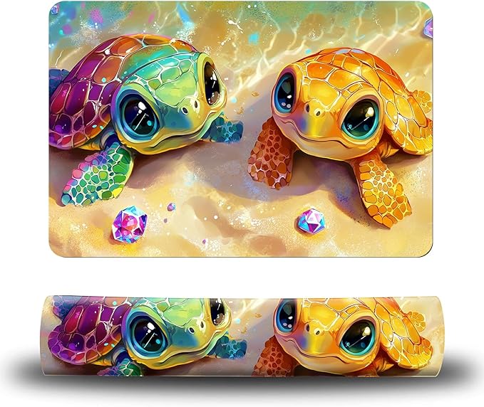 Dog Food Mat, 19.6" x 23.6" Absorbent Pet Feeding Mat for Food and Water, Waterproof Diatom Mud Pet Placemat with Non-Slip Rubber Backing, Cat Bowl Mat for Floors - Orange Green Turtle