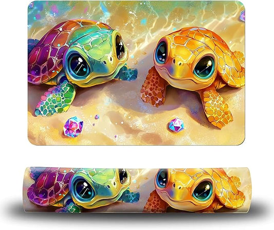 Dog Food Mat, 15.7" x 23.6" Absorbent Pet Feeding Mat for Food and Water, Waterproof Diatom Mud Pet Placemat with Non-Slip Rubber Backing, Cat Bowl Mat for Floors - Orange Green Turtle