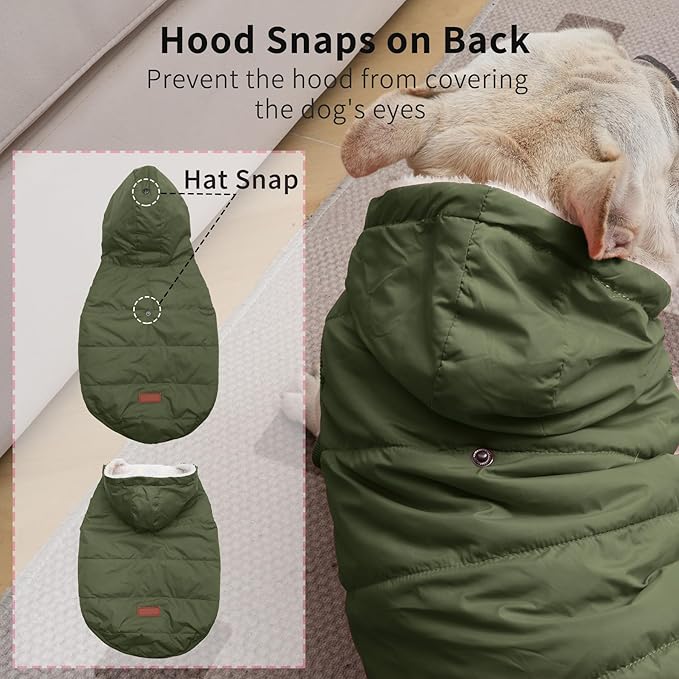 Vecomfy Extra Warm Dog Hoodie in Winter for Large Dogs Jacket Pet Coats with Hooded Green XXL