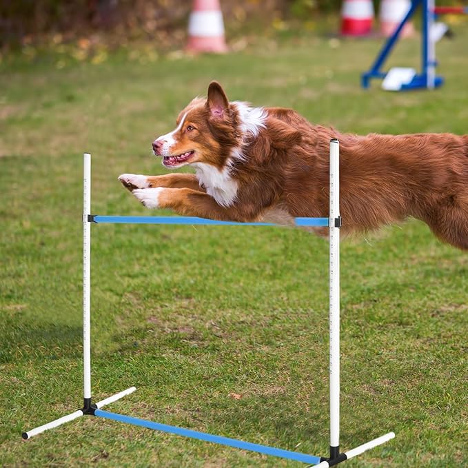 Halloscume 6 Pcs Dog Agility Training Equipments Dog Agility Jumps Hurdles Adjustable Jumps Hurdles Pet Jump Bars with Bag and Whistle for Indoor Outdoor Dogs Pet Jump Course Game(Blue and White)