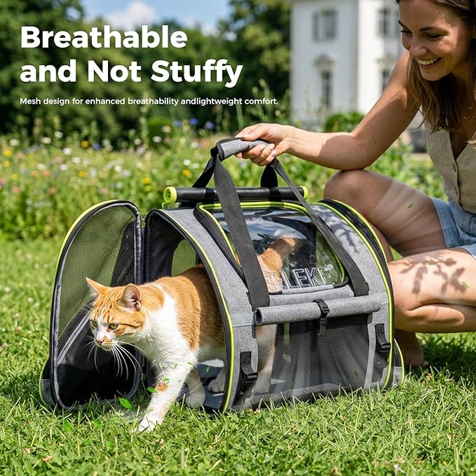 Lekereise Widened Pet Backpack Travel, Wide Pet Carrier Backpack for Cats and Small Dogs up to 18 lbs, Breathable Mesh Backpack Carrier with Sun Shade, Safety Leash, Hand Carry for Travel Vet Car