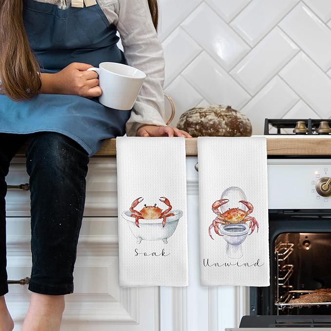Coastal Beach Crab Hand Towels, Crab Gifts Hand Towel for Bathroom Decor, Coastal Ocean Nautical Marine Life Decorative Towels for Bathroom Washroom Toilet 16x24 Inch Set of 2