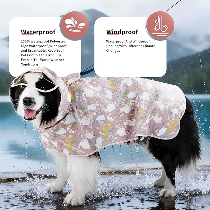 Dog Raincoat, Waterproof Windproof Dog Rain Jacket with Hood, Rain Coat with Leash Hole, Adjustable Raincoat Poncho for Small Medium Large Dogs Outdoor (Pink, S)