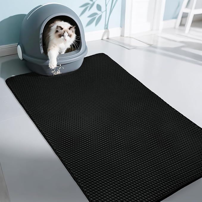 Cat Litter Box Mat- (47" x 27"), Extra Large,Double Layer Honeycomb Pad Rug, Waterproof Cat Litter Trapping Mat, Non-Slip, Easy Clean,Durable,Black