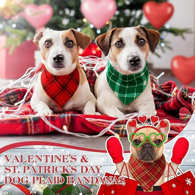 Abbylike 100 Pcs St. Patrick's Day Dog Bandanas Bulk Green Plaid Bandanas for Dogs Triangle Kerchief Bib Scarf for Pet Irish Holiday Costume Photo Props Accessories (19.7 x 13.8 x 13.8)