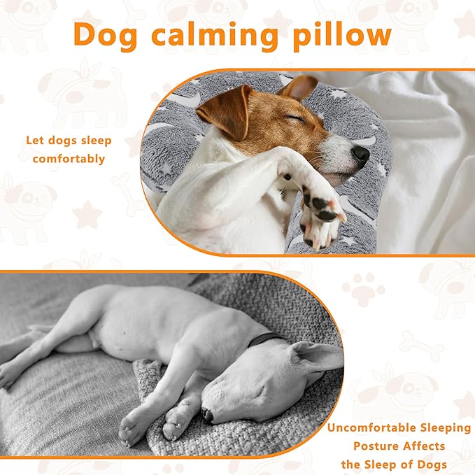 Pet Calming Pillow for Dogs, Soft U-Shaped Pillow Glow in the Dark, Joint Relief, Sleep Comfortably,Suit for Small, Medium, Large Dogs, Fluffy Pet Neck Pillow (L-Gray)