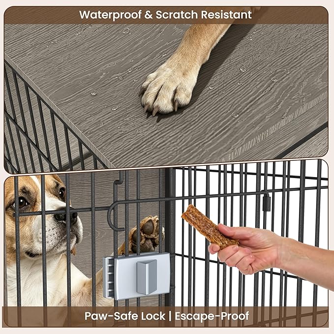 Wooden Dog Crate Furniture, 27in Dog Cage Furniture with Slide Safety Latch, Indoor Decorative End Table for High Anxiety Dogs, Furniture Style Dog Crate for Small to Medium Dogs, Greige