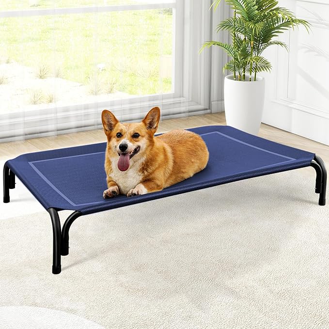 Czpalo Elevated Dog Bed, Raised Outdoor Dog Bed for Large Sized Dogs, Portable Cooling Pet Cot with Breathable & Washable Mesh, Indoor & Outdoor Pet Hammock with Skid-Resistant Feet.