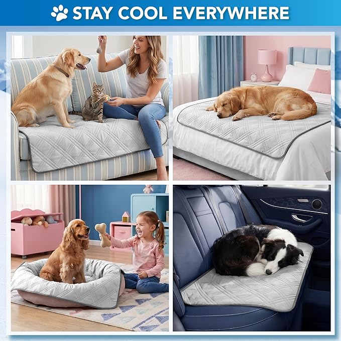 PetAmi Dog Cooling Mat, Waterproof Self Cooling Dog Pad with Non-Slip Backing, Q-Max >4.0 Pet Cooling Mat for Crate, Couch, Kennel & Car, Indoor Outdoor Summer Use, Light Grey, 40x60