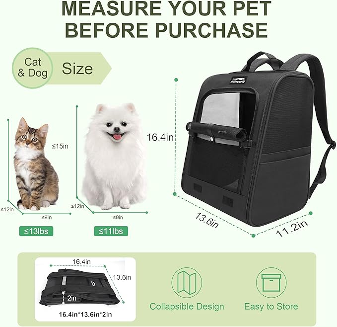 Dog Carrier Backpack for Cats and Puppies,up to 5-17 lbs,Portable and Breathable Mesh, Storage Pockets, and Built-in Safety,Pet Carrier for Hiking and Outdoor Use,Black